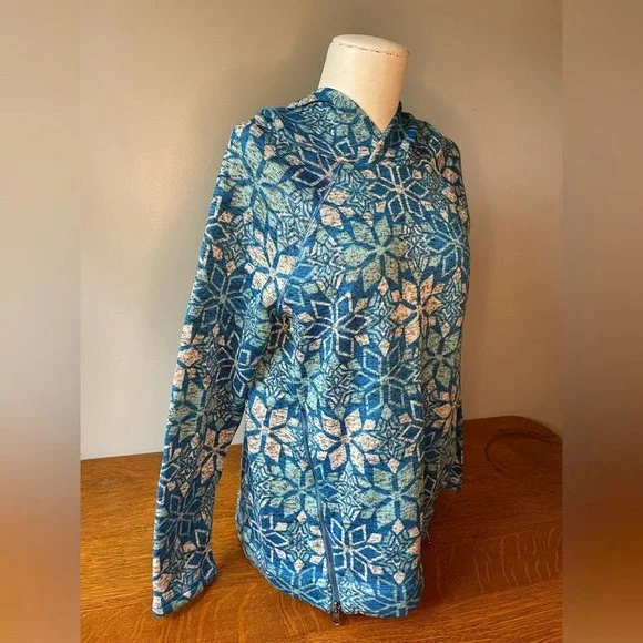 Talbots Snowflake Hooded Pullover Zipper Sweater Structures Pockets Size Small - Picture 4 of 14